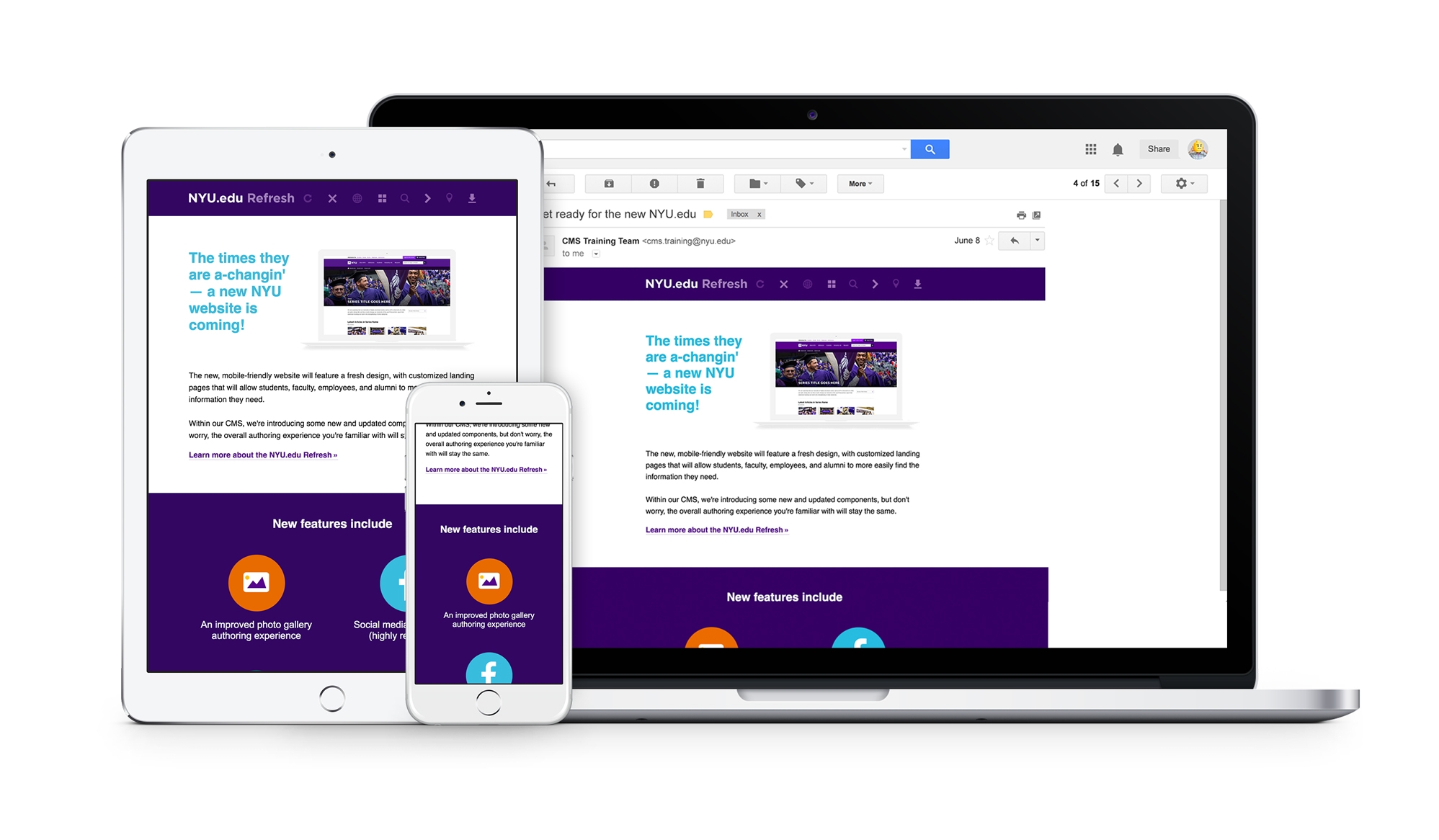 Campaign emails were mobile responsive and reflected graphical elements from the new design.