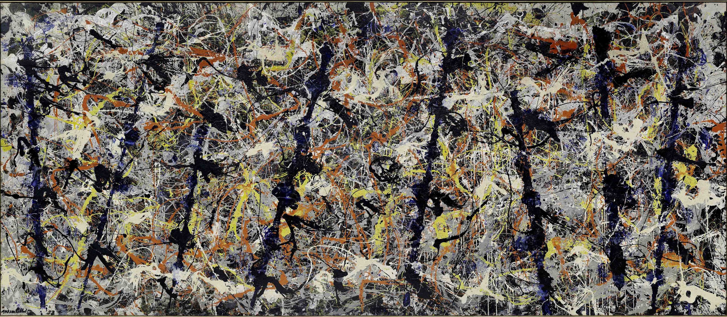 Key 34, Jackson Pollock, Blue Poles , 1952, Enamel and aluminium paint with glass on canvas, 212.1 x 488.9 cm
