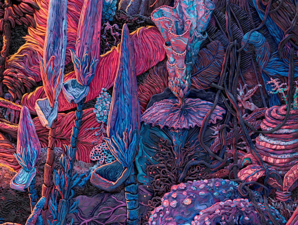Detail from 18:00 - 20:00, Plasticine on aluminium board, 210 x 150 cm, Executed in 2016