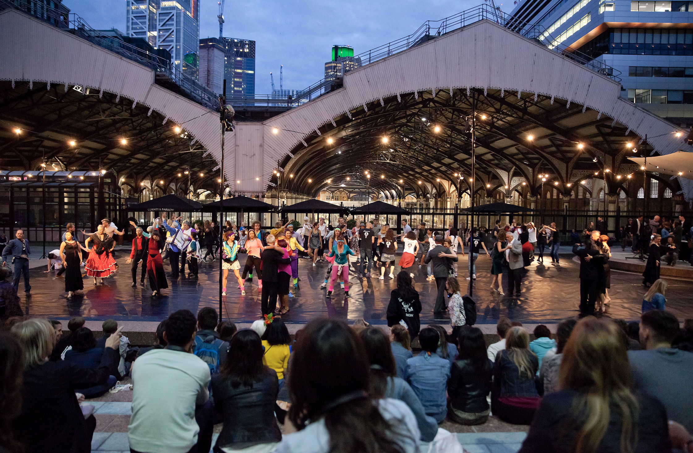 Melanie Manchot, Dance (All Night, London), 2017 at Exchange Square, Broadgate. Art Night 2017. Photo by Rachel Cherry.