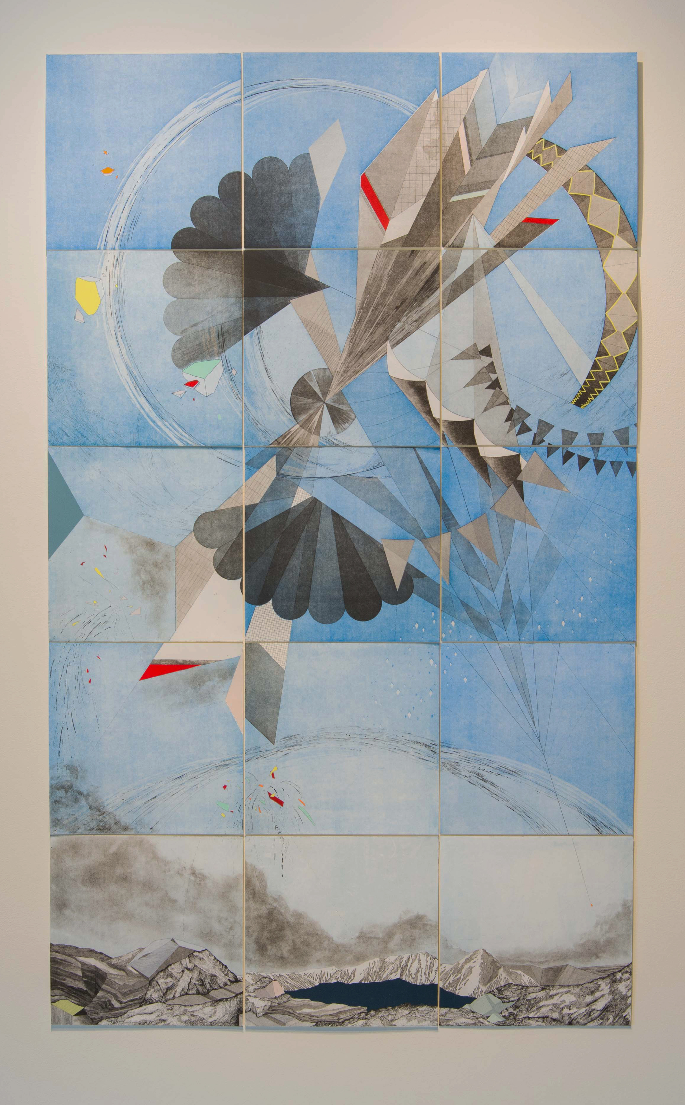 above: Into the Field: Parachute Suite,&nbsp;intaglio and screenprintingbelow: Aloft series: Drifting Patchwork, Gilded Perspective, Sky Tide, intaglio and screenprint monoprints&nbsp;