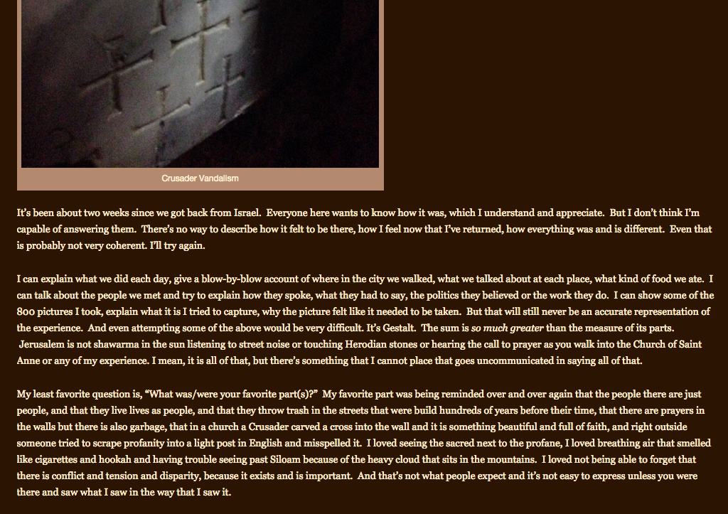 Screenshot of student blog post entry.