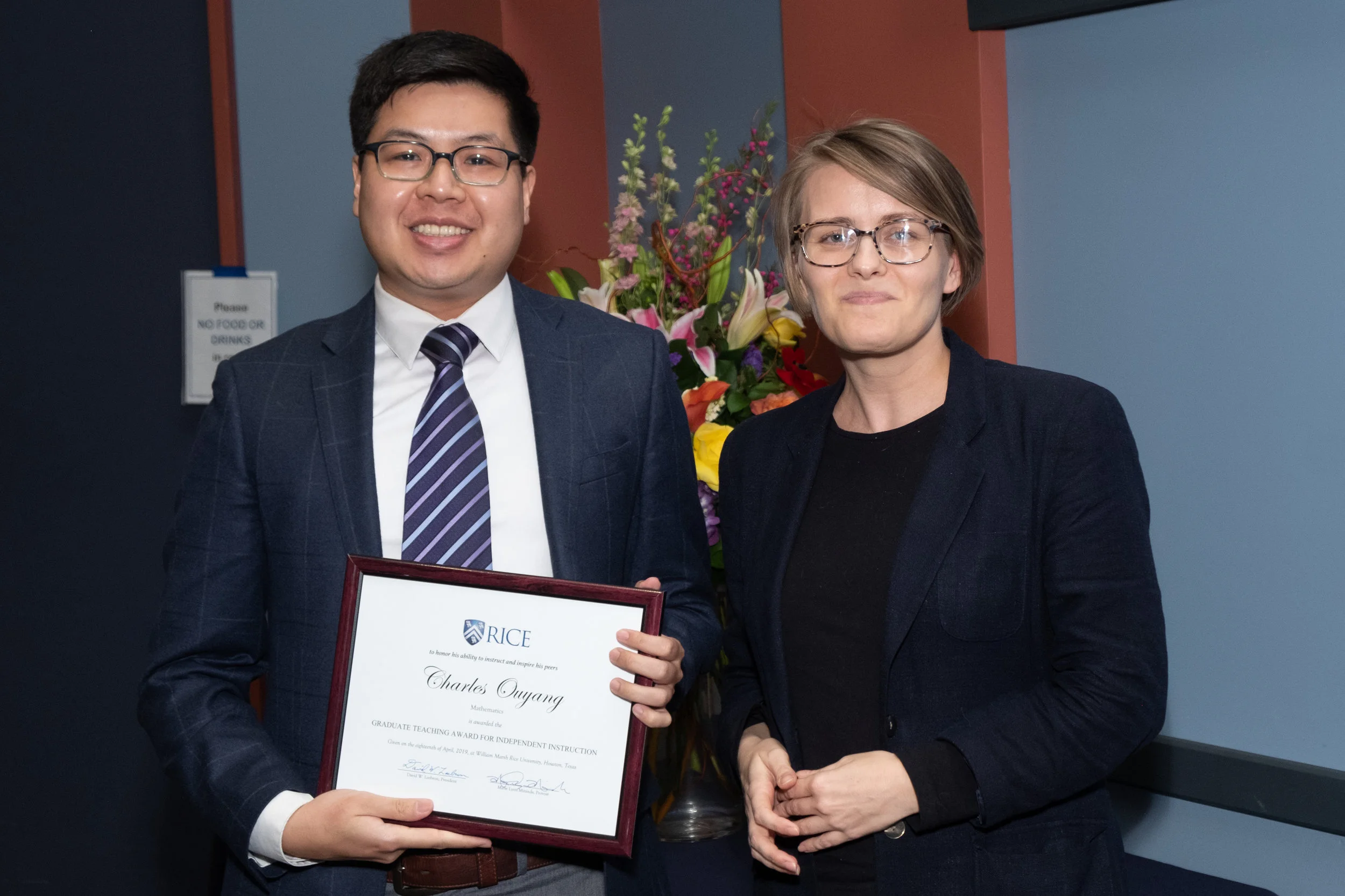 Ania Kowalik, CTE Assistant Director & Charles Ouyang, Graduate Teaching Award for Independent Instruction