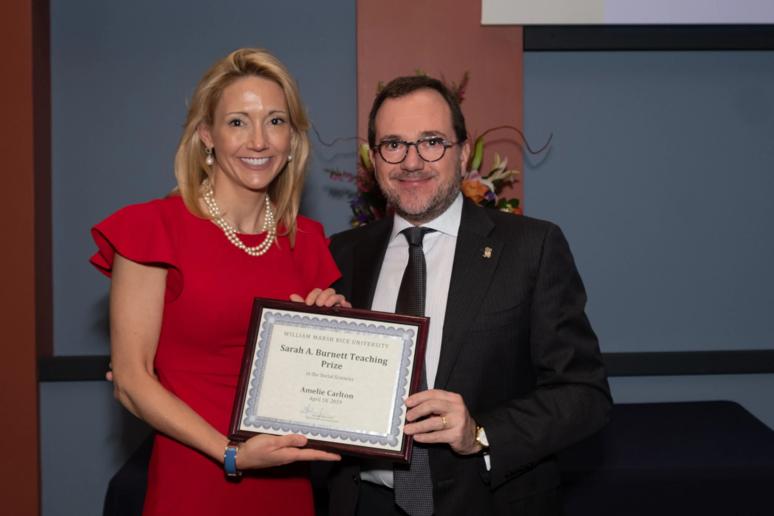 Antonio Merlo, Dean of the School of Social Sciences & Amelie Carlton, Sarah A. Burnett Teaching Prize