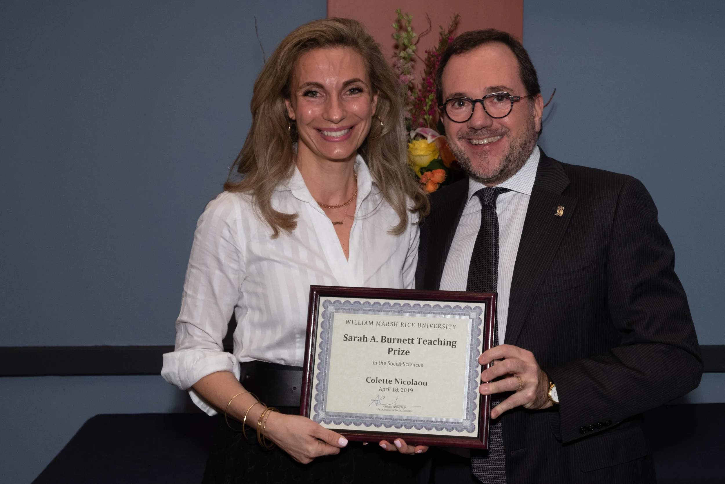 Antonio Merlo, Dean of the School of Social Sciences & Colette Nicolaou, Sarah A. Burnett Teaching Prize