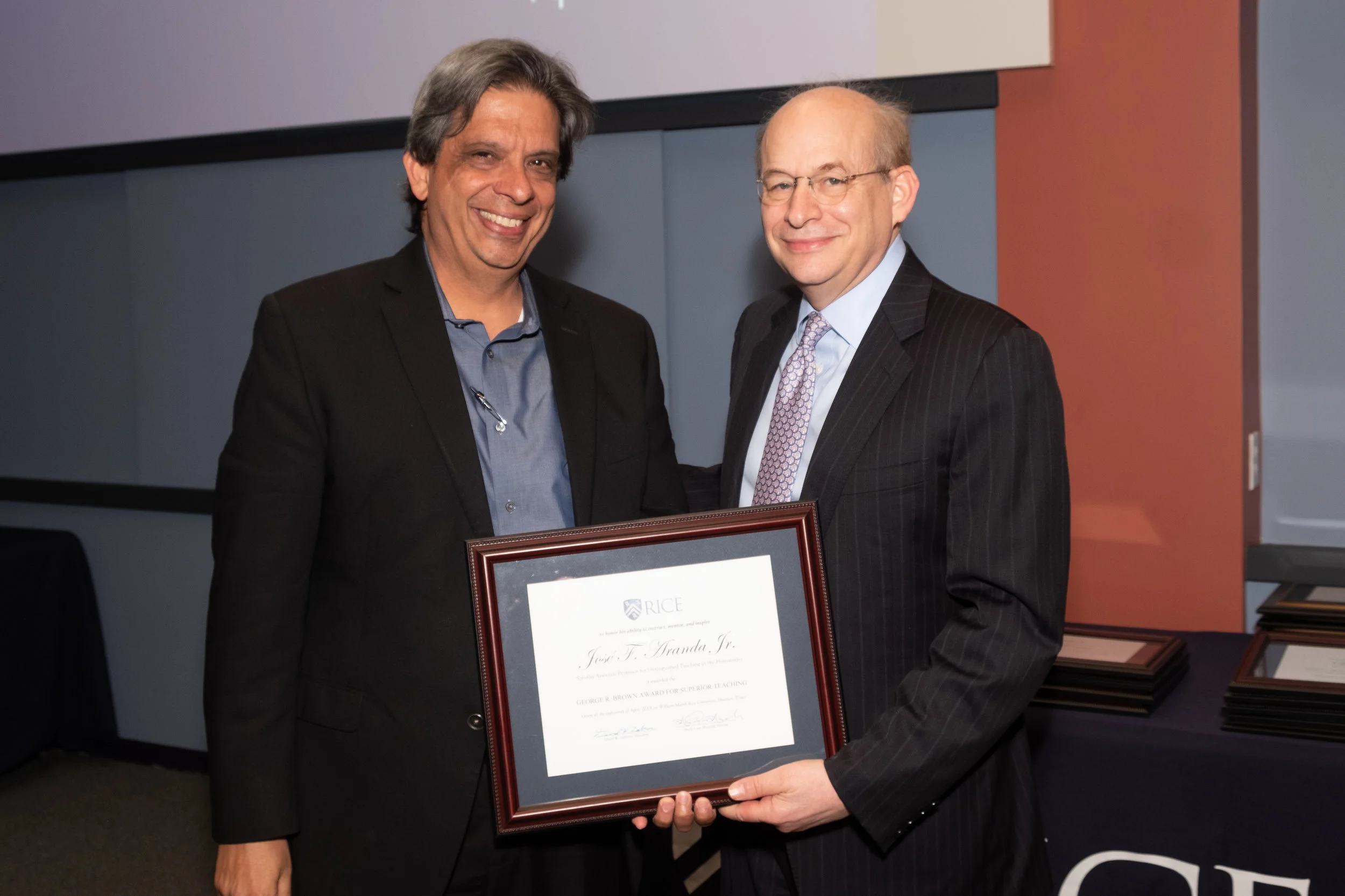 President Leebron & José F. Aranda Jr., George R. Brown Award for Superior Teaching
