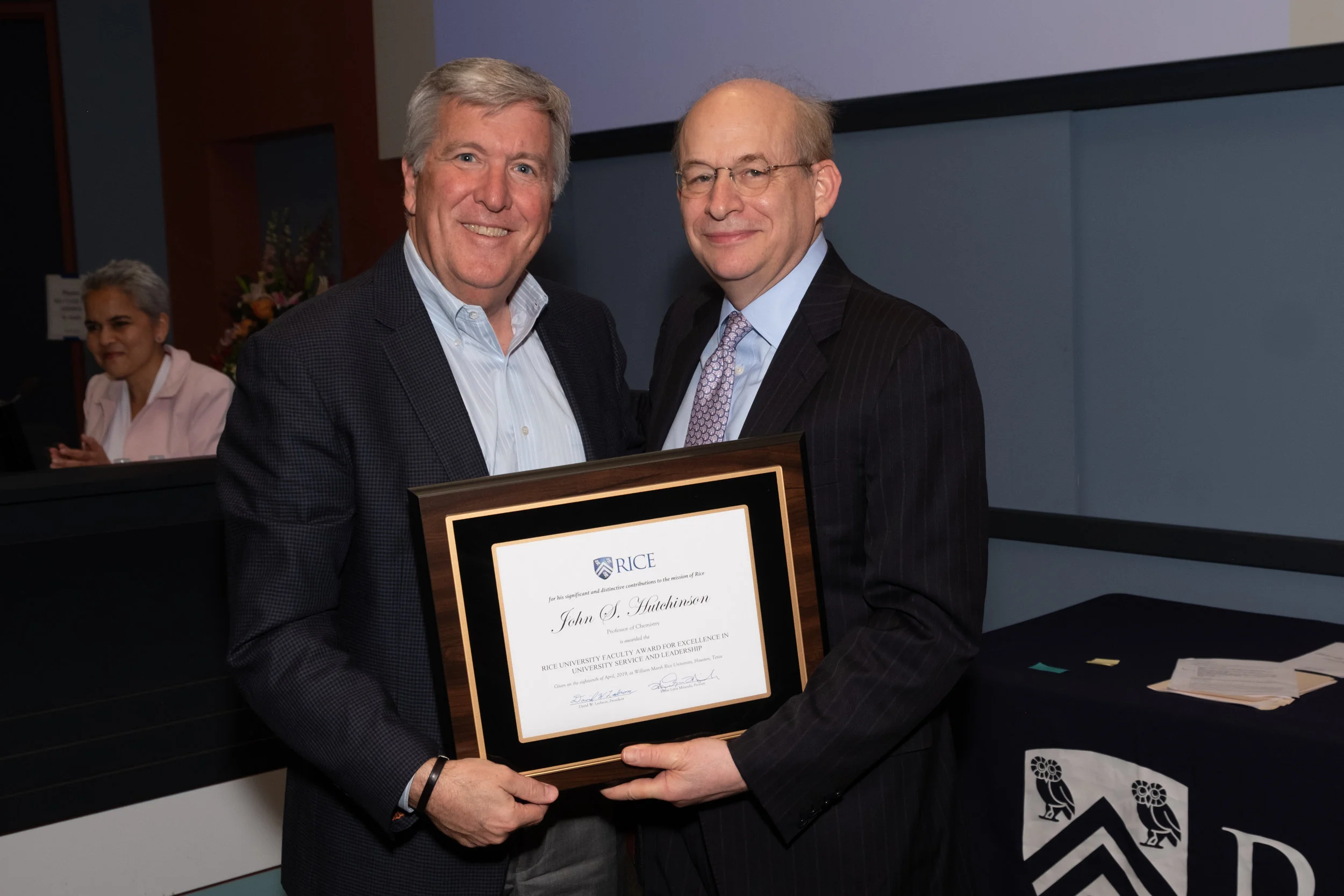 President Leebron & John Hutchinson, Rice University Faculty Award for Excellence in University Service and Leadership