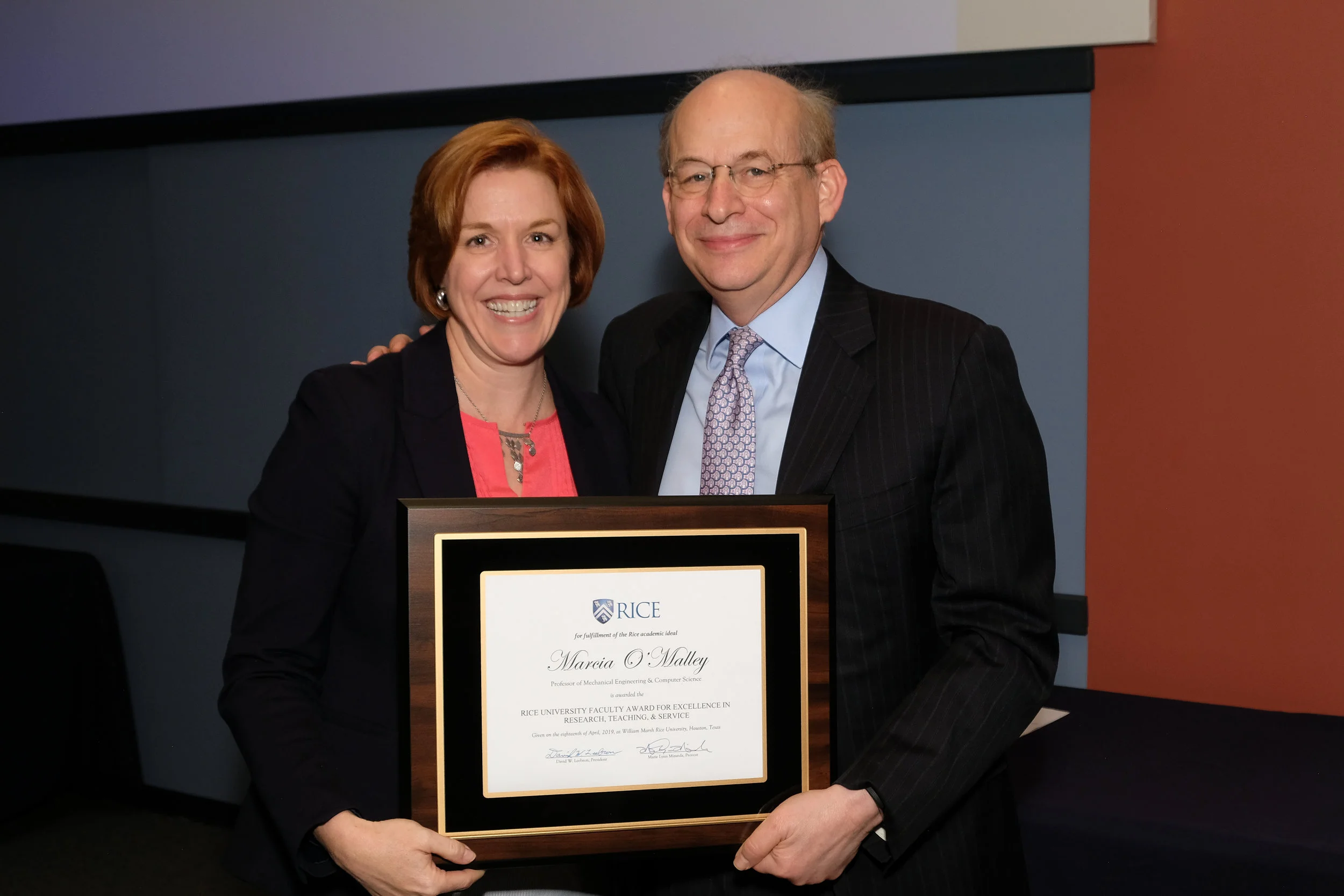 President Leebron & Marcia O’Malley, Rice University Faculty Award for Excellence in Research, Teaching, and Service