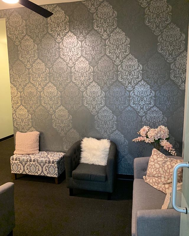 Metallic Patterns help open up a Small reception area. Good Luck in your new space Kayle Koepke. #decorativepainting #royaldesign #smallofficedesign #evokechange #evolve #wallconfidence