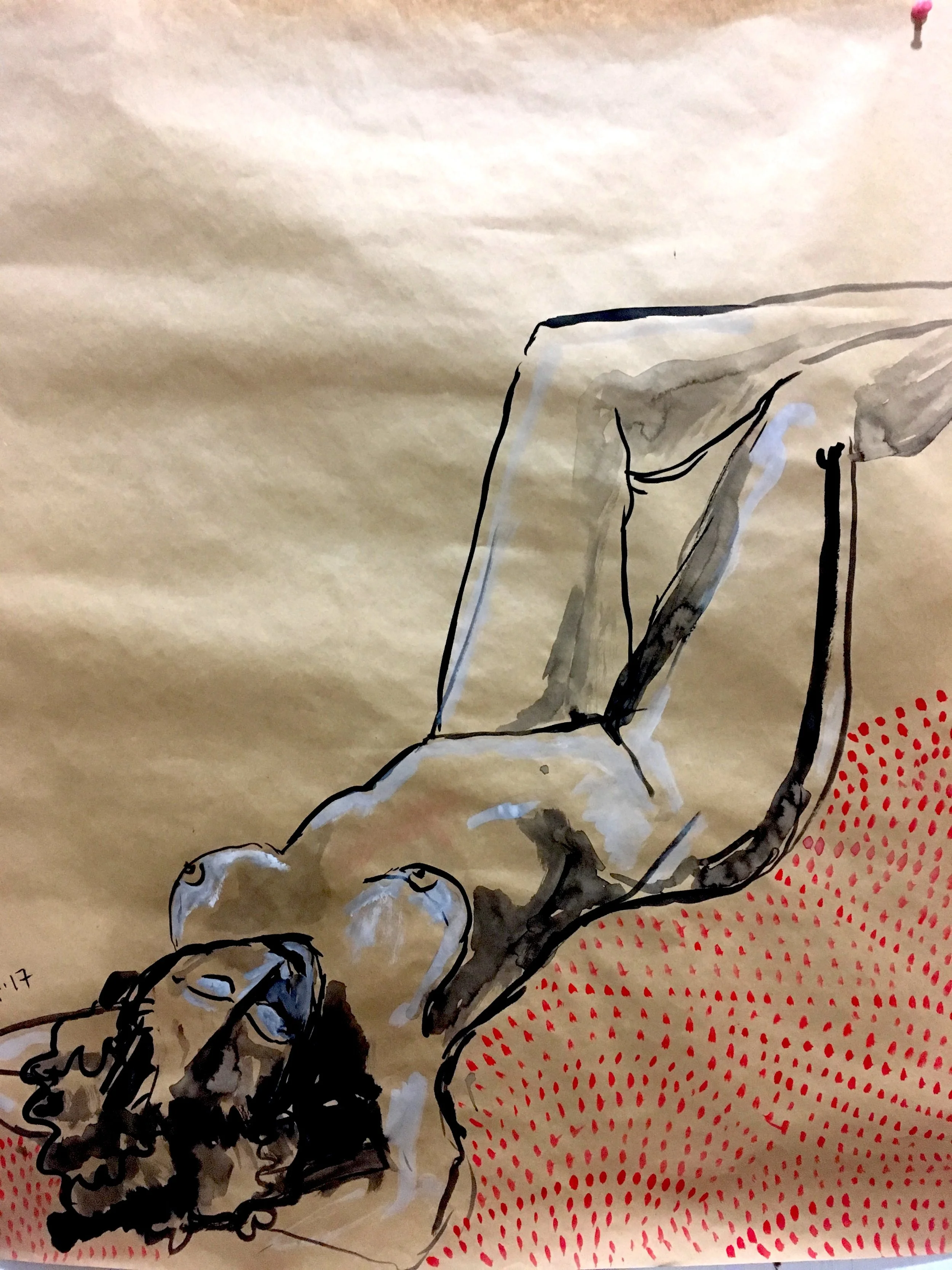 Nude on Red Dots, Brown Paper (2017)