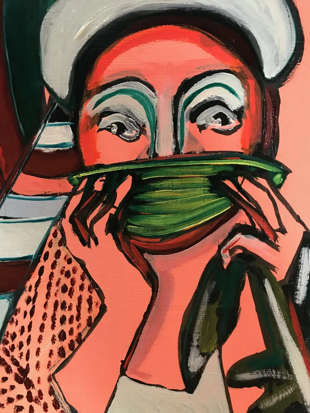 Green Rind Green Rag • India ink, acrylic, oil on wood • 2018 • 9x12in