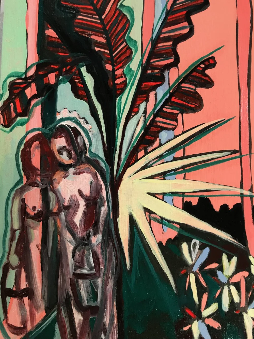 Naked Work Party • India ink, acrylic, oil on wood • 2018 • 9x12in • SOLD