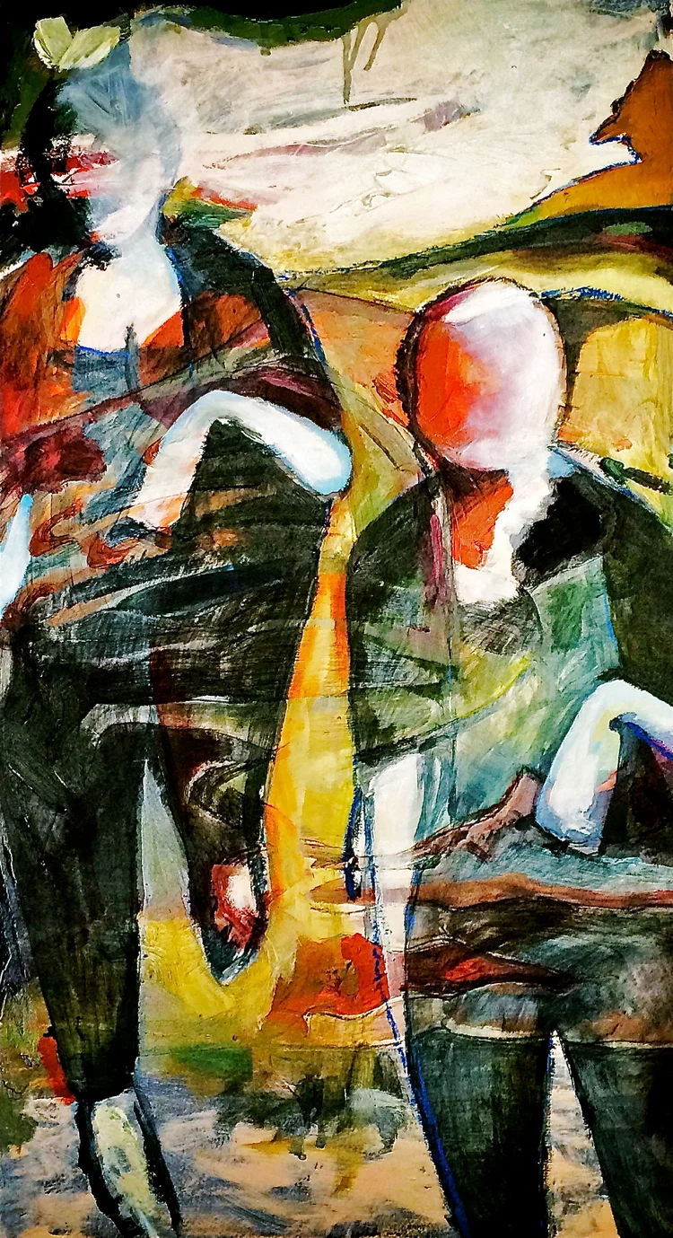 Two Girls II • 2014 • oil on wood • 18x29in • SOLD