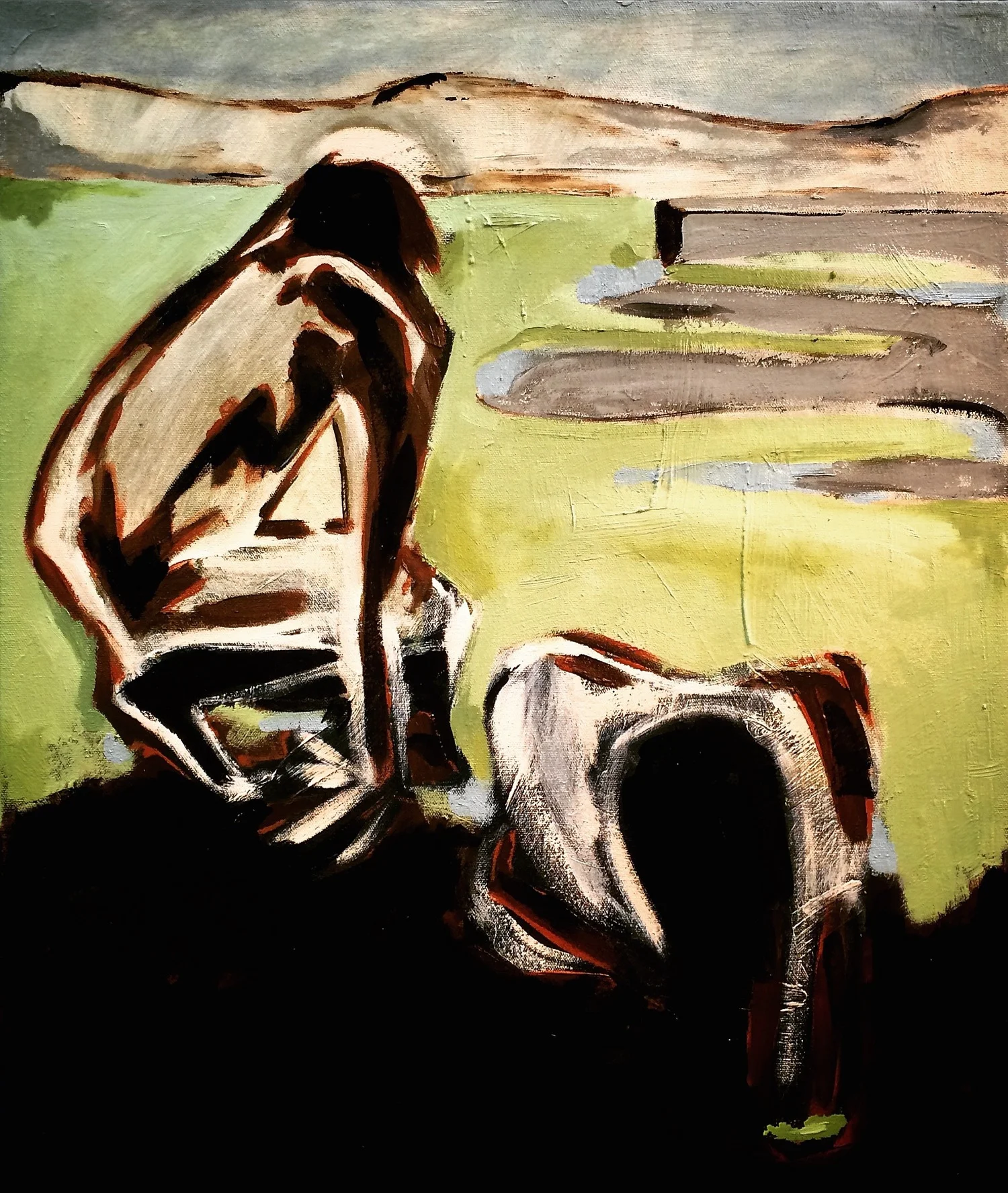 Two Women in the Mud • 2016 • oil on canvas • 20x23in • SOLD