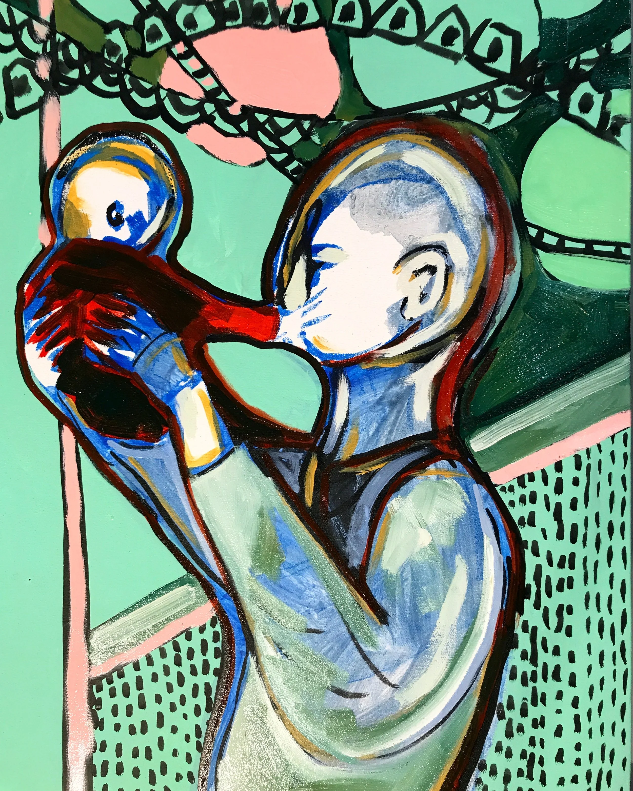 Reliquary 2 (Pink Balloon) • 2018 • India ink, acrylic, oil on canvas • 16x20in