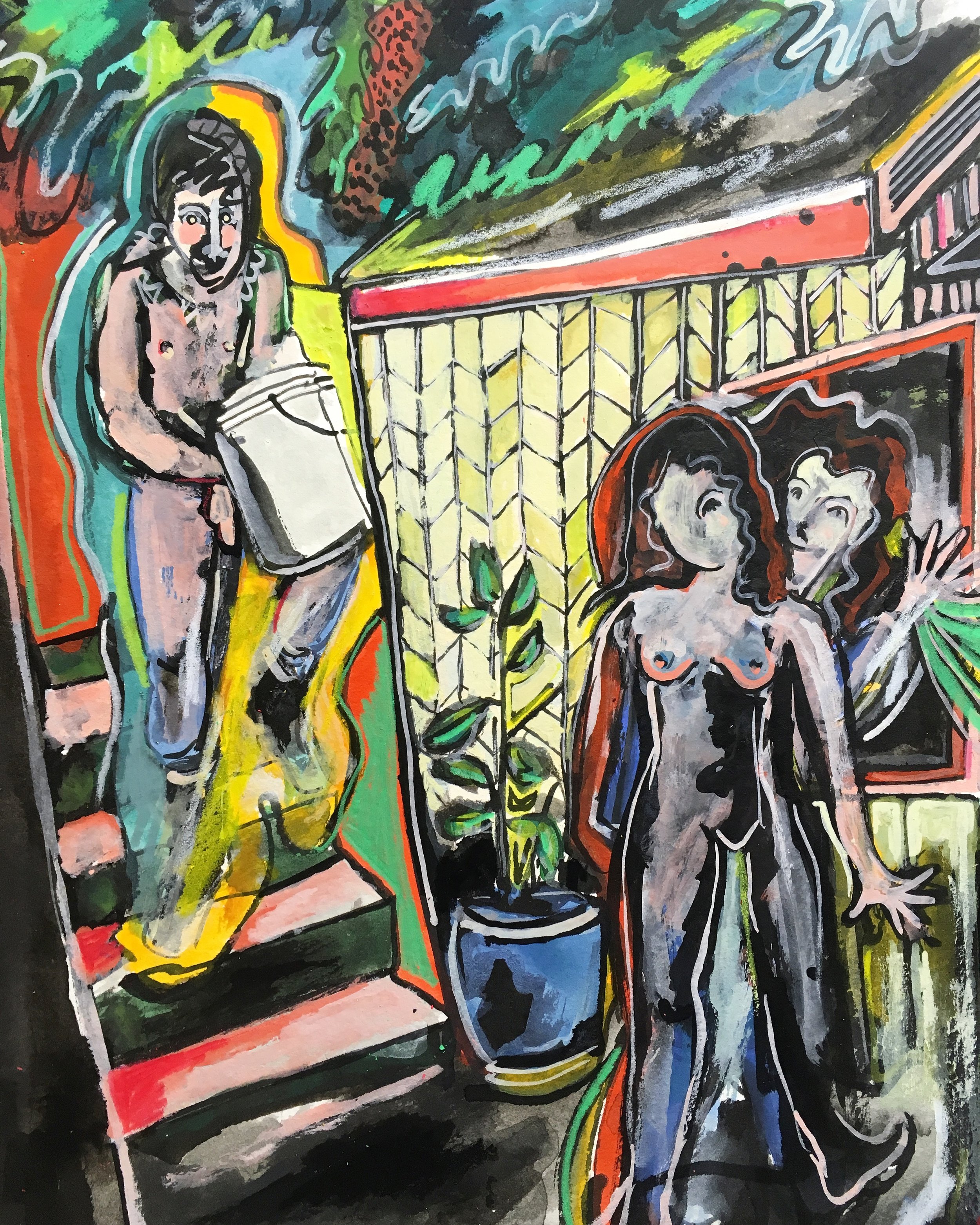 Naked Work Party • 2018 • India ink, gouache, colored pencil on paper • 9x12in SOLD