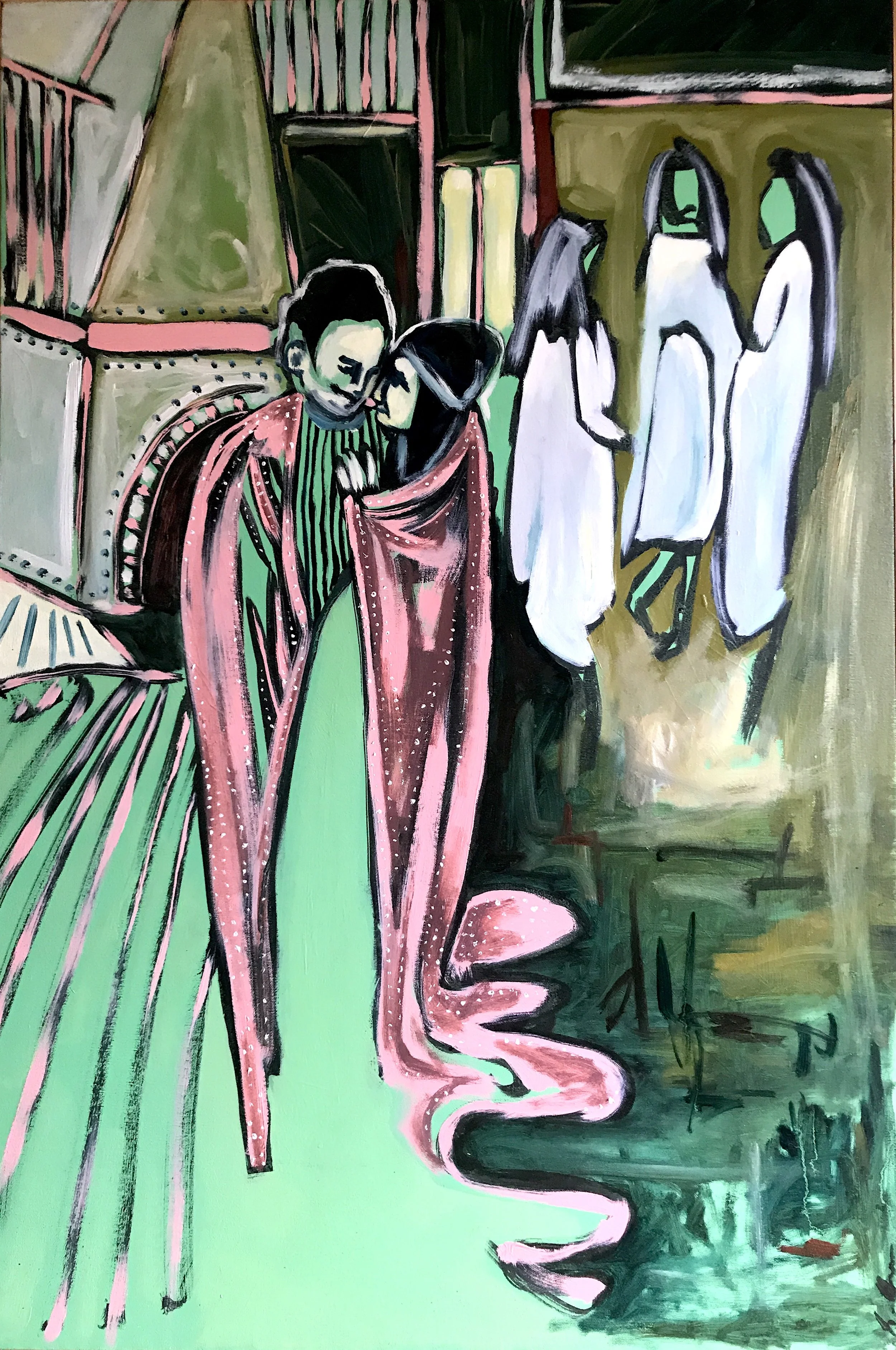 Pink Blanket · oil, acrylic, India ink on canvas · 24x36in · 2018
