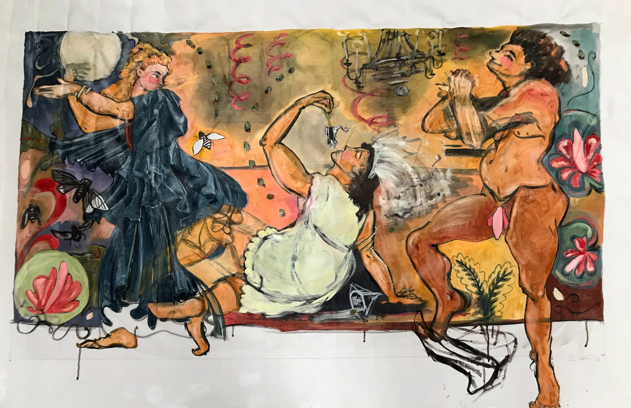 "Venus & The Cat" · India ink and oil on canvas · 2018 · 54 x 36 inches · SOLD