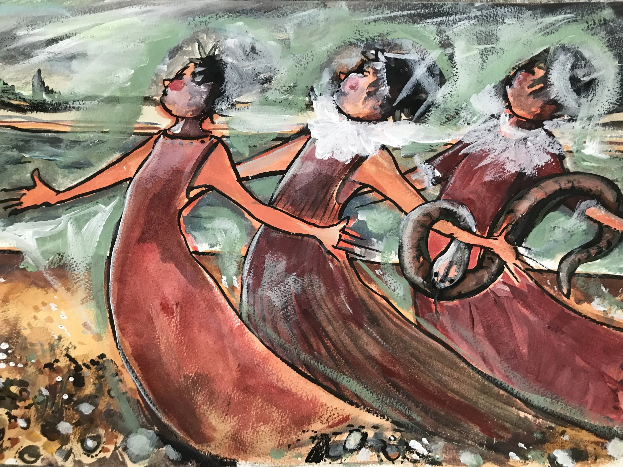 Procession of Fishermen · India ink, gouache on paper · 2018 · 10inx14in SOLD