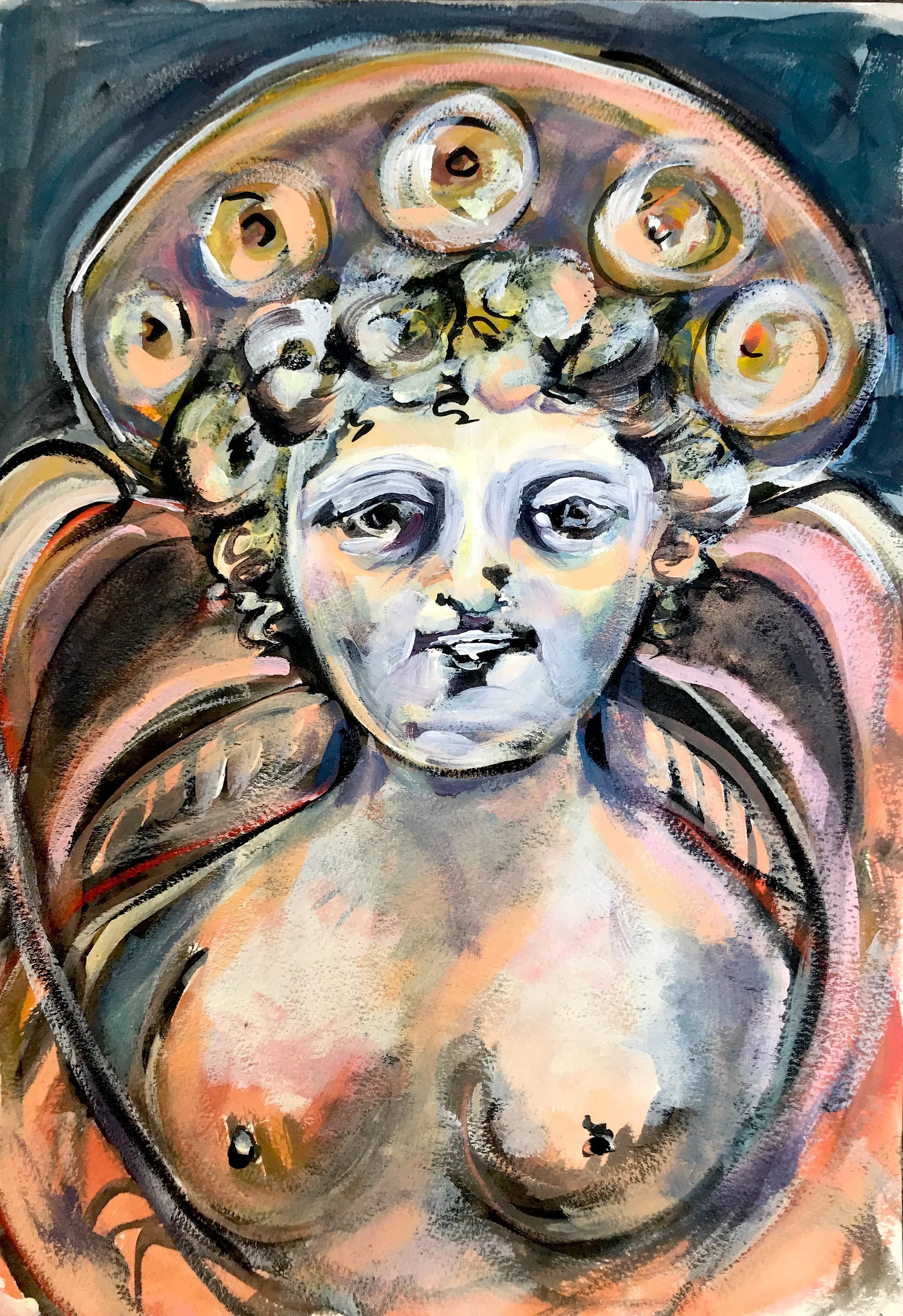 Aphrodite Emerging from a Shell · India ink, gouache, acrylic on paper · 10x14in / 2018