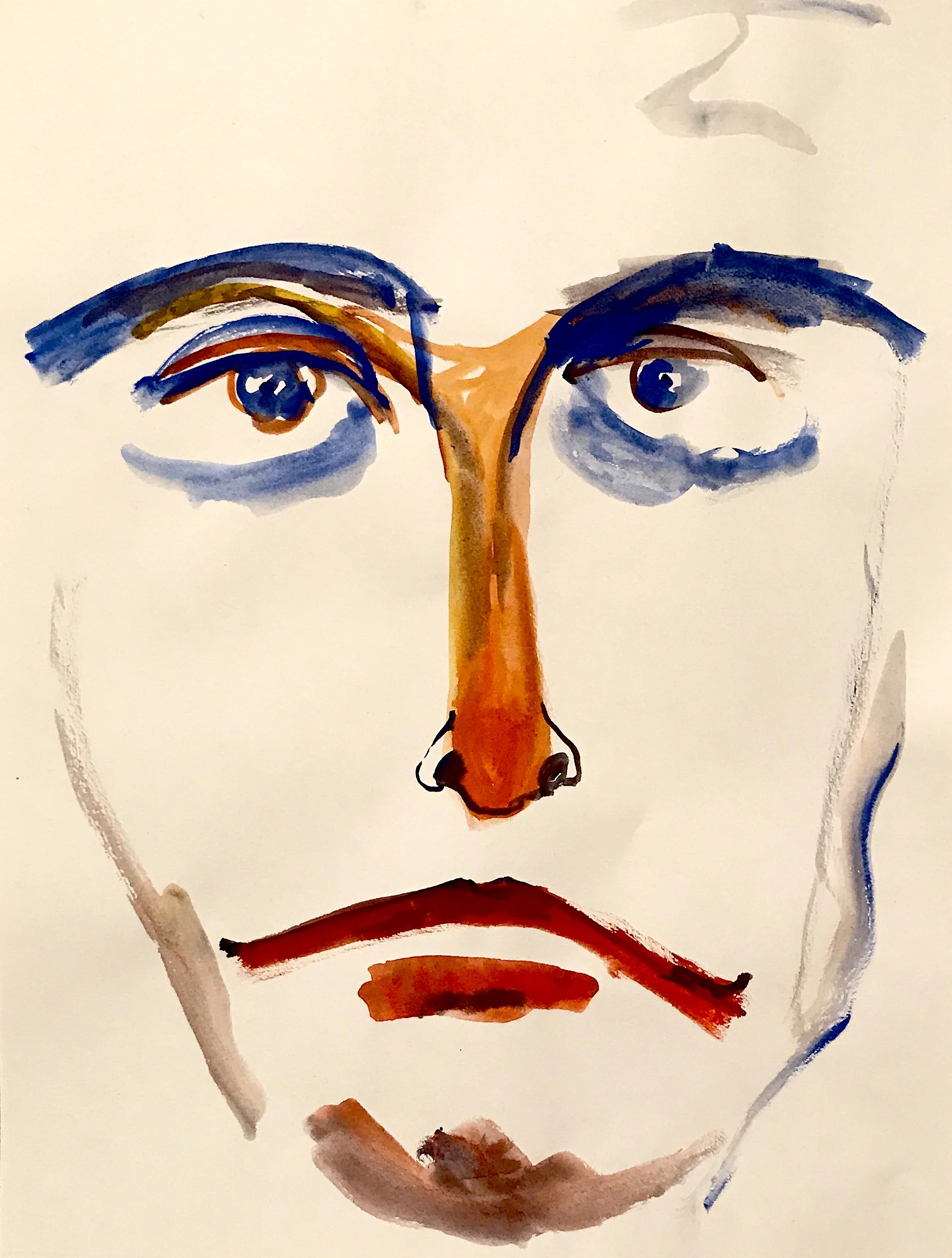 Leonidio Face, red nose · Gouache on paper · 12x16in · 2018