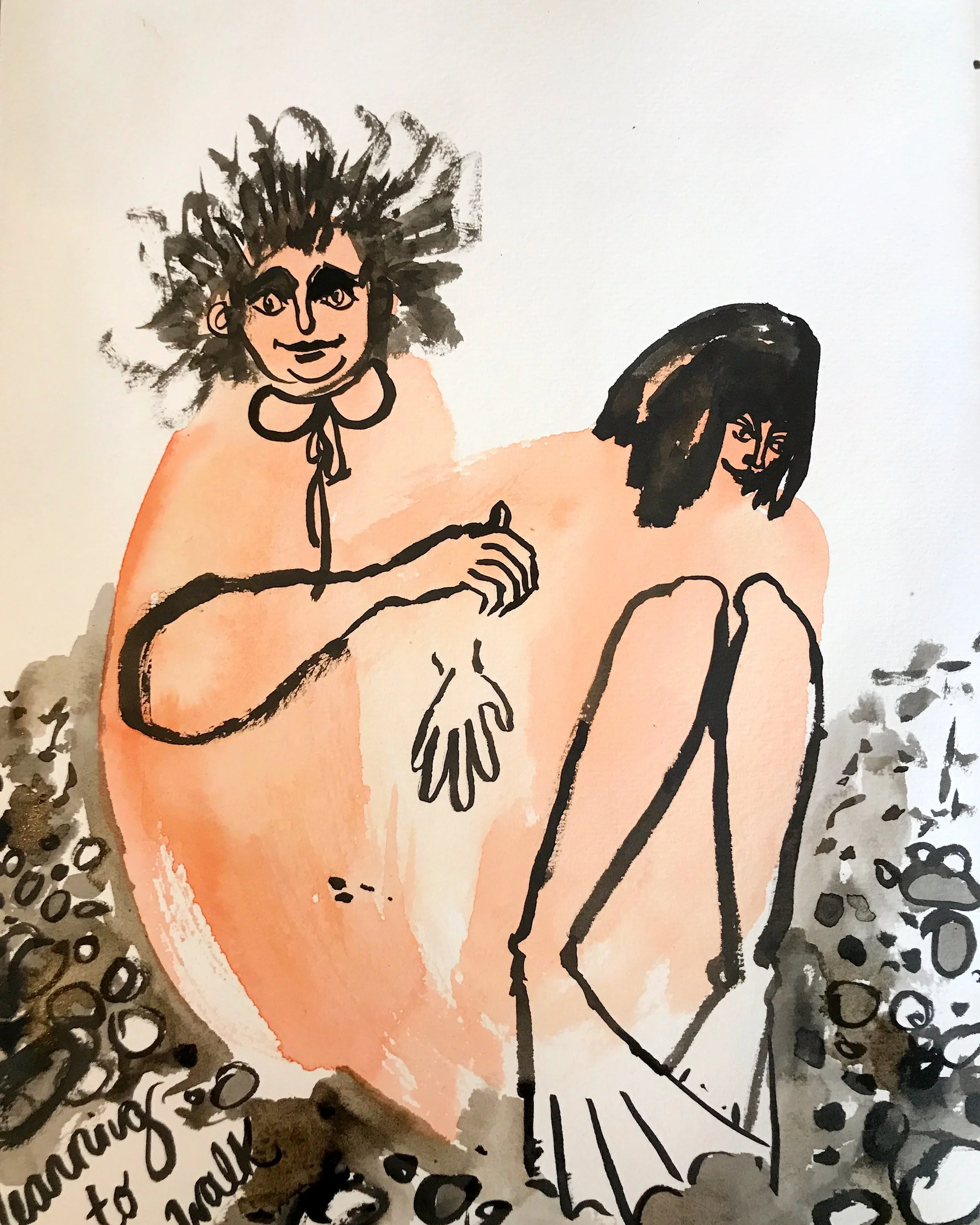 Learning to Walk · India ink, gouache on paper · 10x14in · 2018
