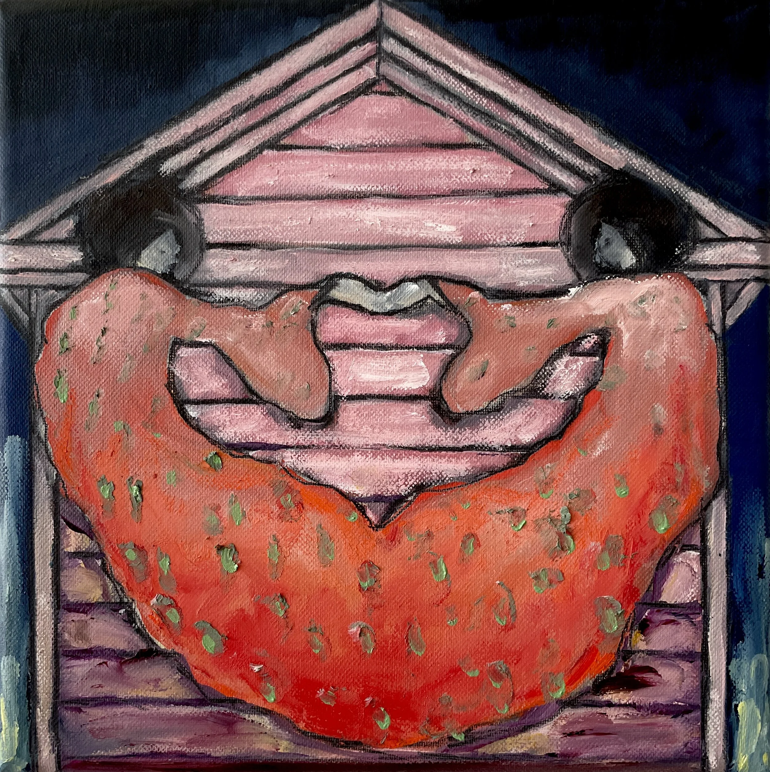 Untitled- Pink House · oil, graphite and oil stick on linen · 8 x 8 inches · 2024