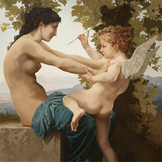 A young girl defending herself against Eros by William-Adolphe Bouguereau
