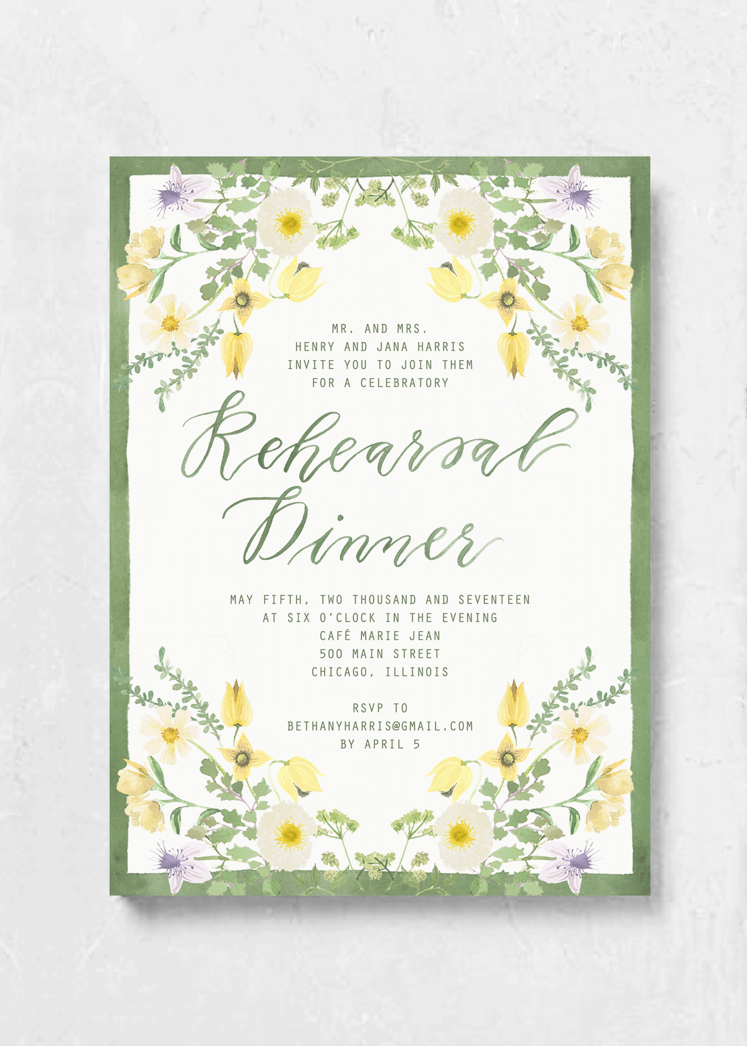 Event Invitations Yellow Wildflower Emily Rose Ink