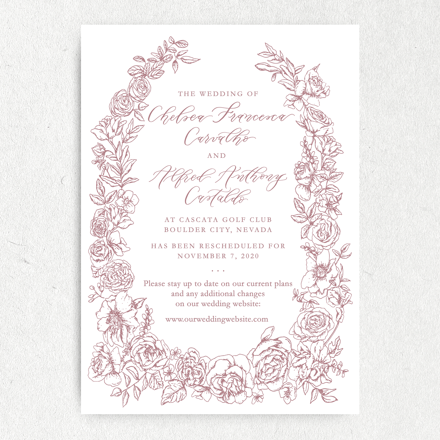 Love In The Time Of Coronavirus Emily Rose Ink Invitation suite including handmade ornate frame invitation, refined save the date, and bad dancing rsvp card. love in the time of coronavirus