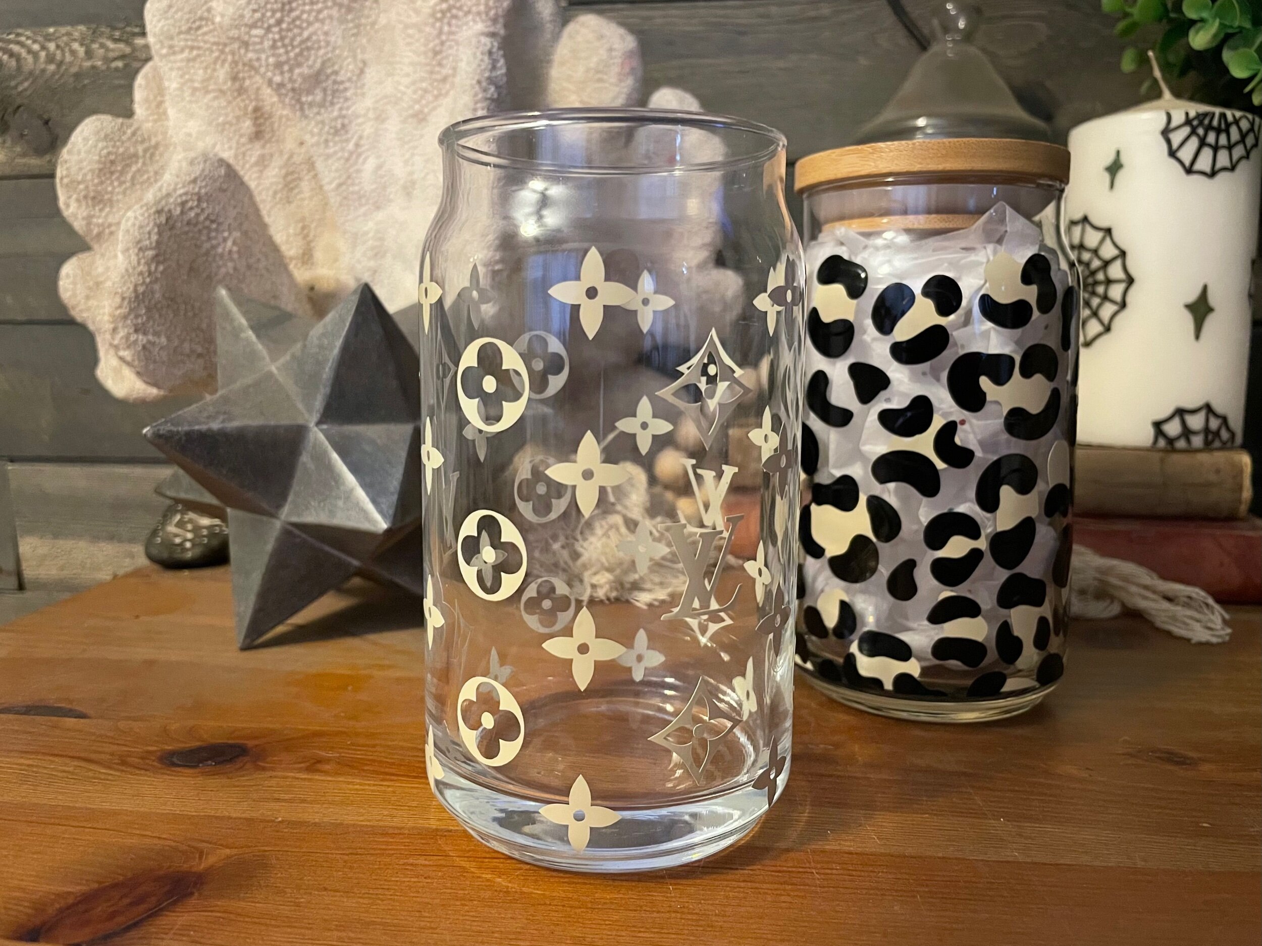 Designer Inspired Iced Coffee Cup - 16 or 20 oz Glass Beer Can GG —  MickeeMariee