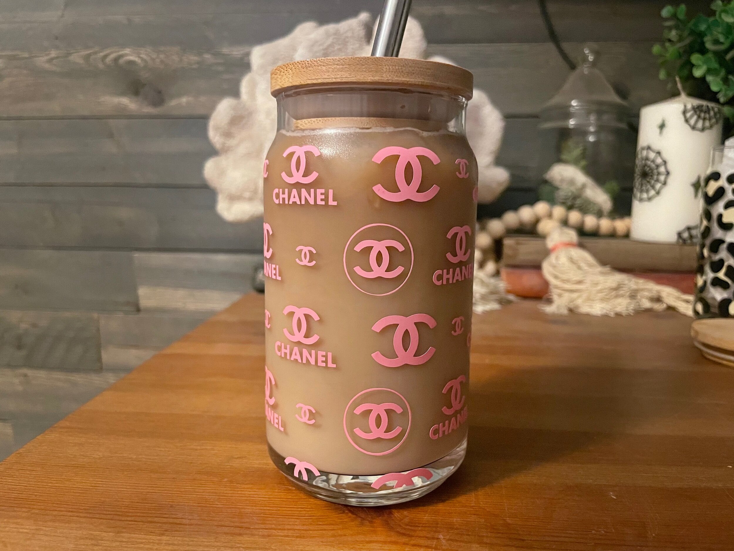 Designer Inspired Iced Coffee Cup - 16 or 20 oz Glass Beer Can GG