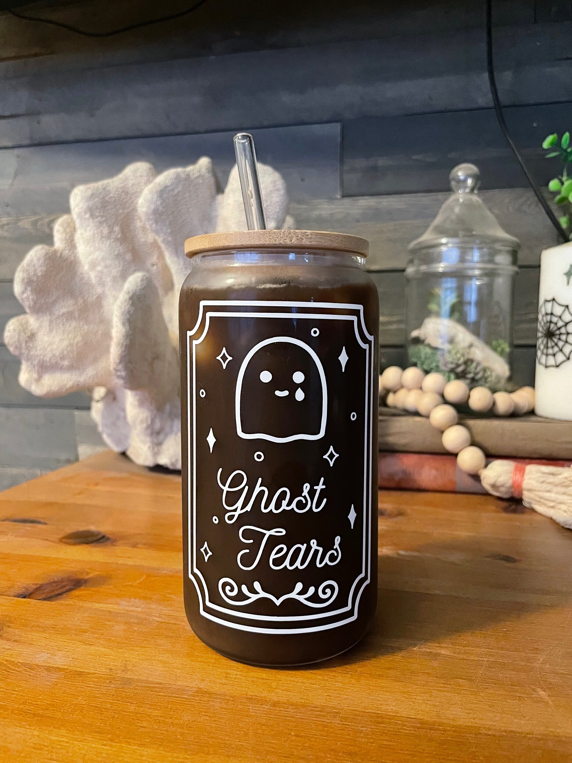 Ghost Tears Halloween Glass Can - 16 or 20 oz Coffee Drink Cup —  MickeeMariee