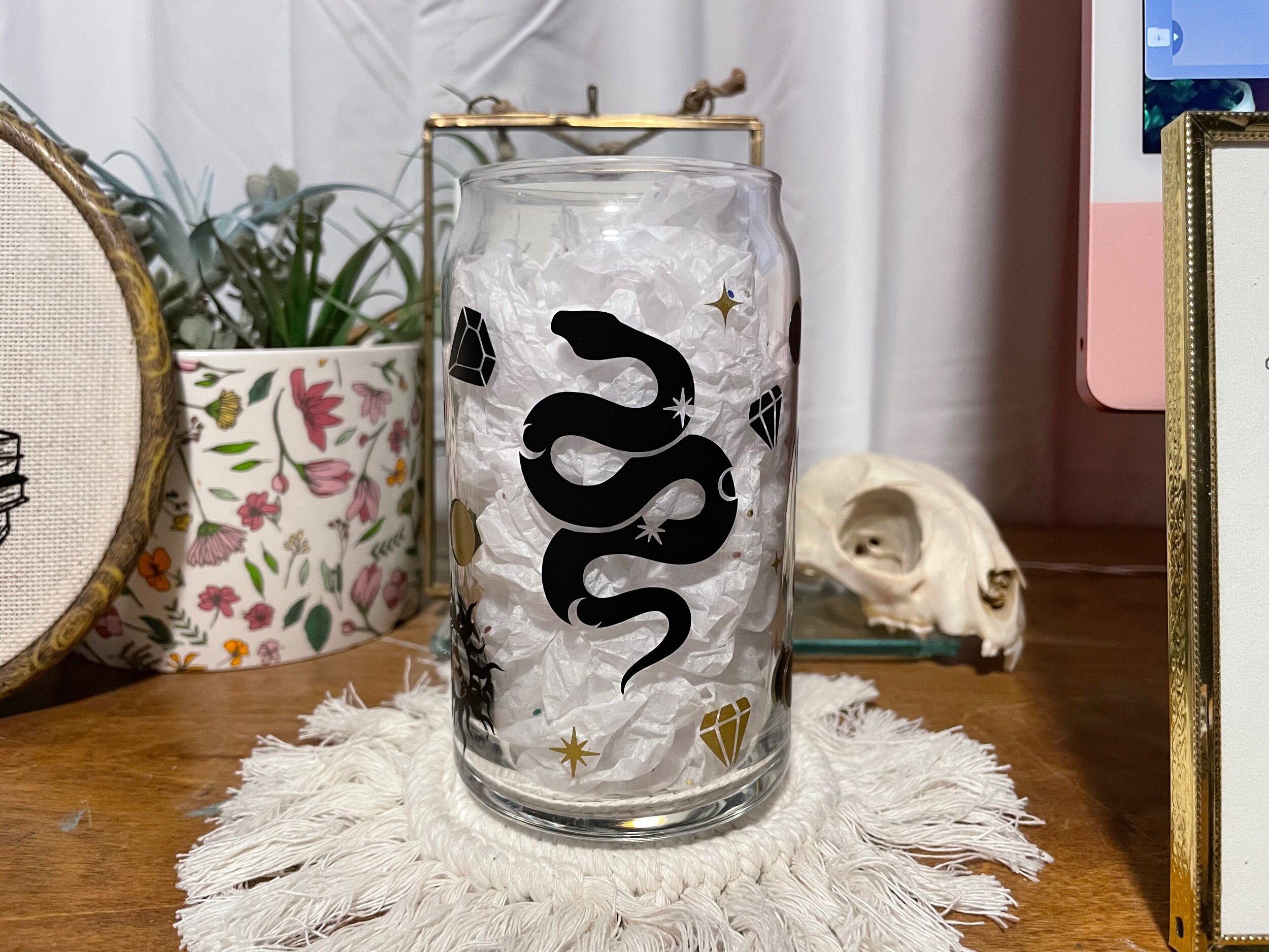 Esoteric Witchy Magical Iced Coffee Cup - 16 or 20 oz Glass Beer Can