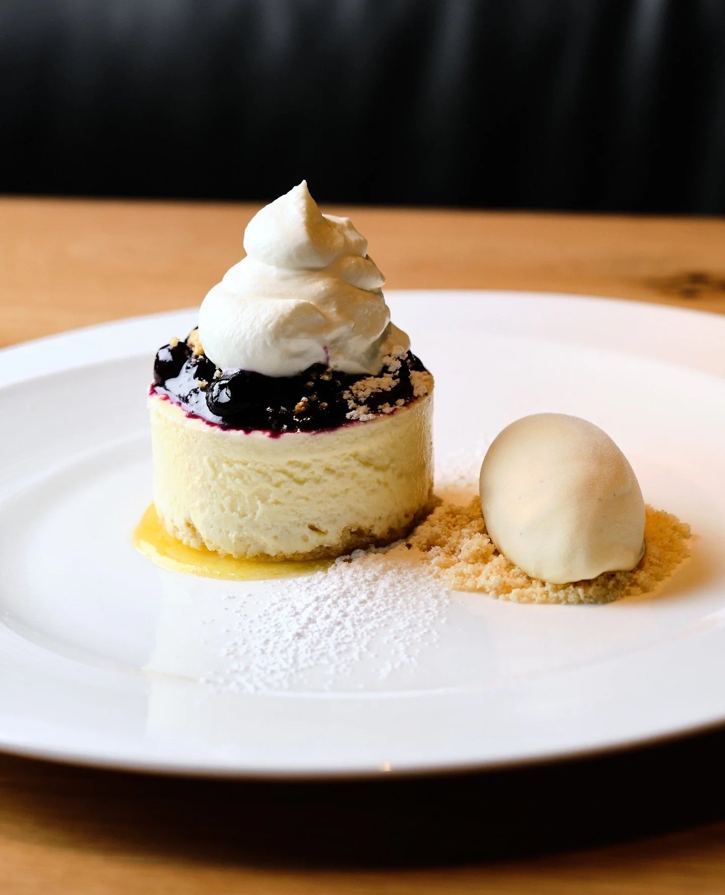 Every dinner deserves a good ending. Ch&egrave;vre cr&egrave;me bavaroise, blueberry compote, cornmeal cake and lemon ice cream make a particularly lovely one.