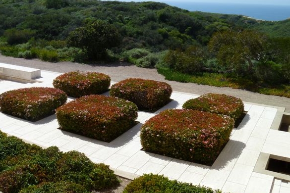 The garden at architect Louis Kahn's Salk Institute, La Jolla, California was designed by Luis Barragan, a famous architect himself and one of the fathers of the modernist style. 1963.