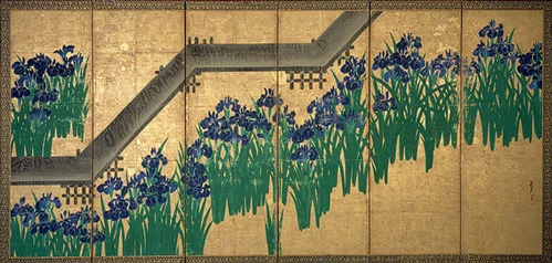 Irises at Yatsuhashi by Ogata Kōrin (Japanese, 1658–1716) Source: Metropolitan Museum of Art. Purchase, Louisa Eldridge McBurney Gift, 1953