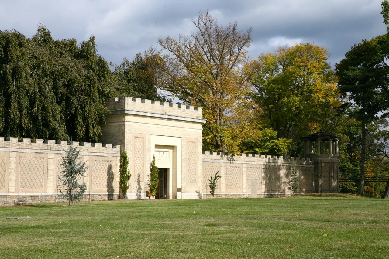 The open lawn area originally faced the main house which no longer exists, and was the site of a series of greenhouses.
