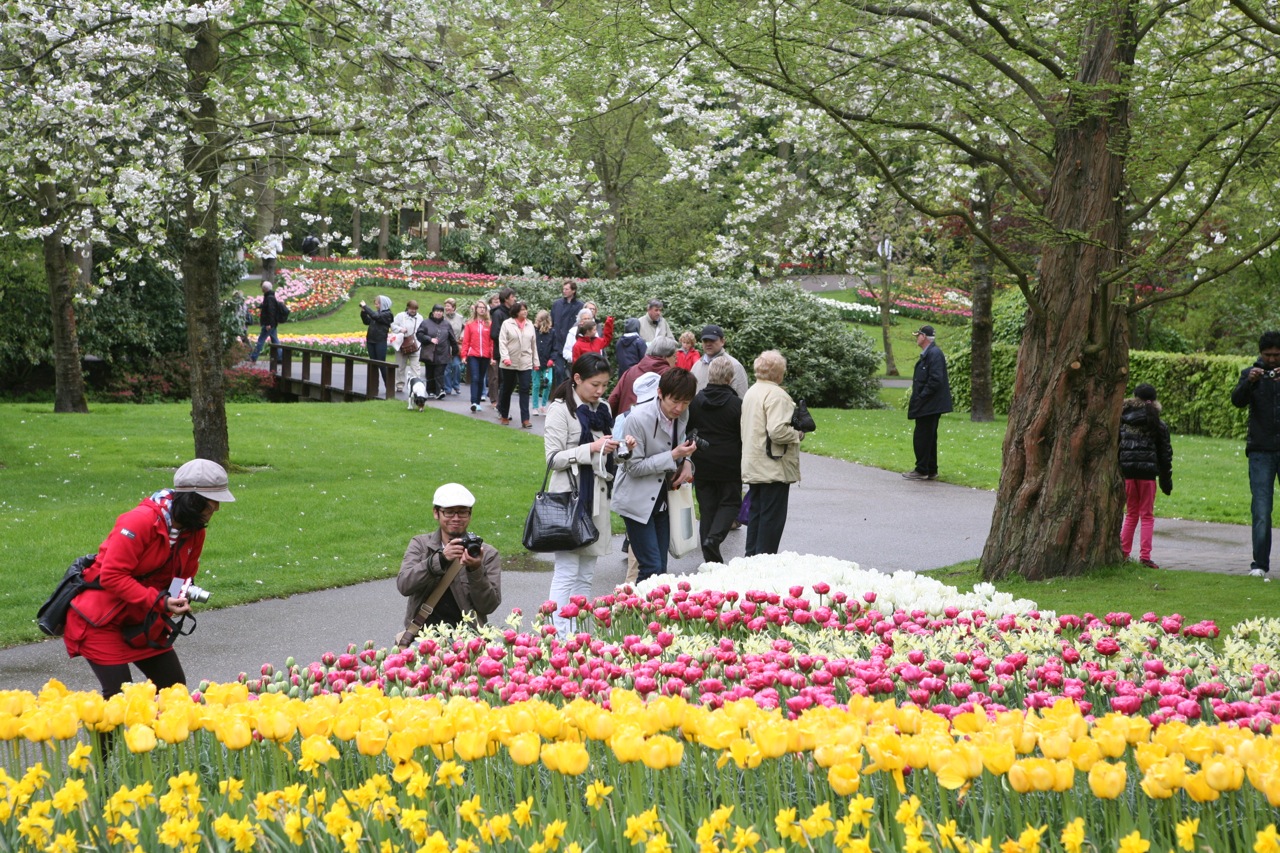 The walled garden's formal style contrasts with the rest of Keukenhof's pictureque paths. Photo taken with a few of the garden's million visitors.