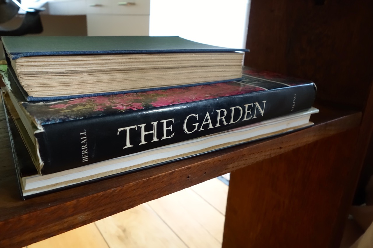 Wright's books show that his influences included Japanese prints, Persian gardens and pavilions, and here we see Julia Berral's The Garden: An illustrated history.