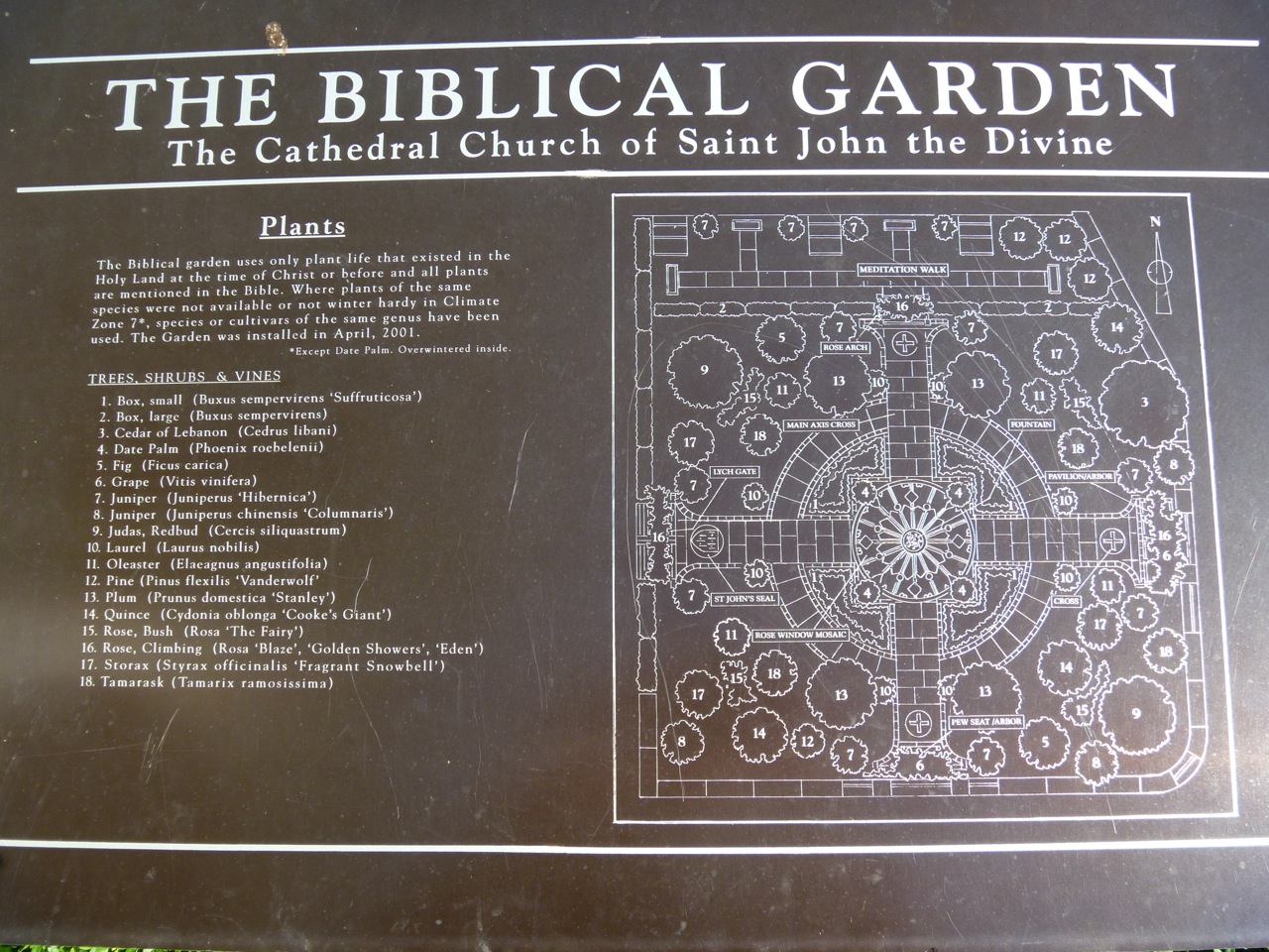 A plaque in the garden provides a plant list and bird's eye view of the design.