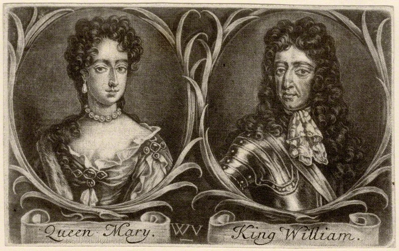 Queen Mary II and King William III by Wallerant Vaillant, after Unknown artist mezzotint, 1677. c. National Portrait Gallery, London.