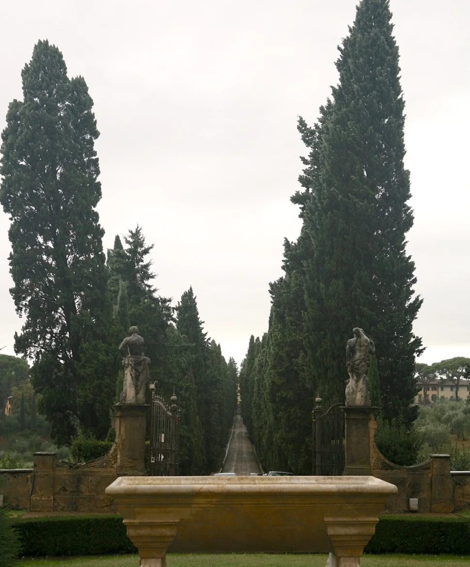 An avenue of cypress line the entry, marking the transition between the outside world and garden.