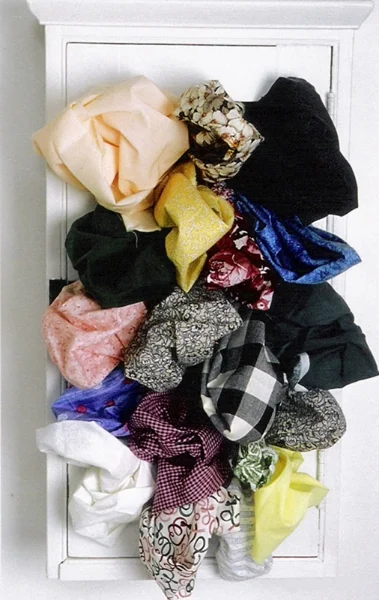 Mother's Cabinet, 29"x 16"x 9", wood cabinet, fabric, 2000