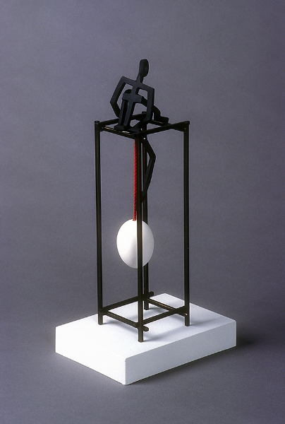 Untitled, 18"x 4"x 8", plastic, egg, metal, rope, cast plastic, 1995