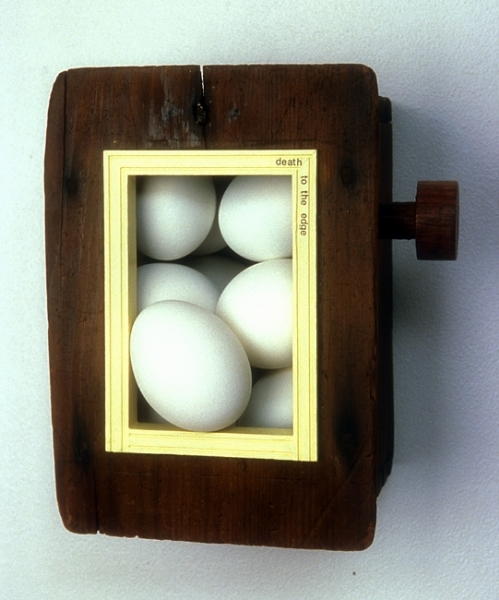 Death to the Edge, 8"x 7"x 5", eggs, wood, paint, 2000