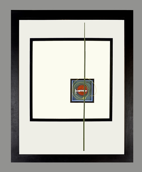 Just a Footnote, 40.25”x 32.25”x 5”, paper, LED lights, C-clamp, bathroom fixture, wood, 2015 