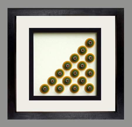 To the nth Power, Again, 19”x 19”x 3”, paper, LED lights, washers, metal, O-rings, 2014 (SOLD) 