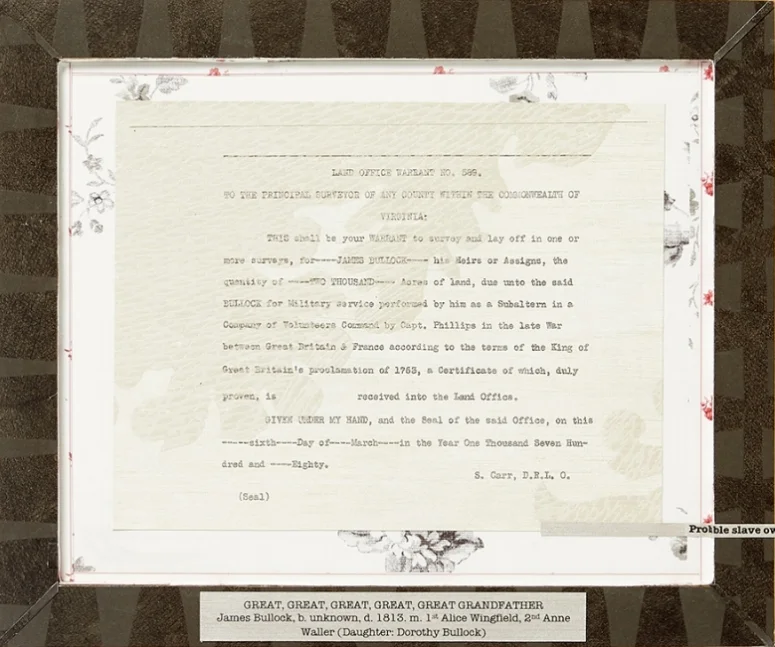 Flip-side of The Wall, 10”x 12”, frame, wallpaper, a copy of the last will and testament of the artist’s great, great, great, great, great grandfather printed on wallpaper, 2018