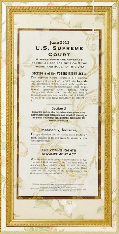 U.S. Supreme Court , 25.5x 12.5, one of ten frames for the artwork titled The Dark Side of Things , wallpaper, text printed on wallpaper, 2018